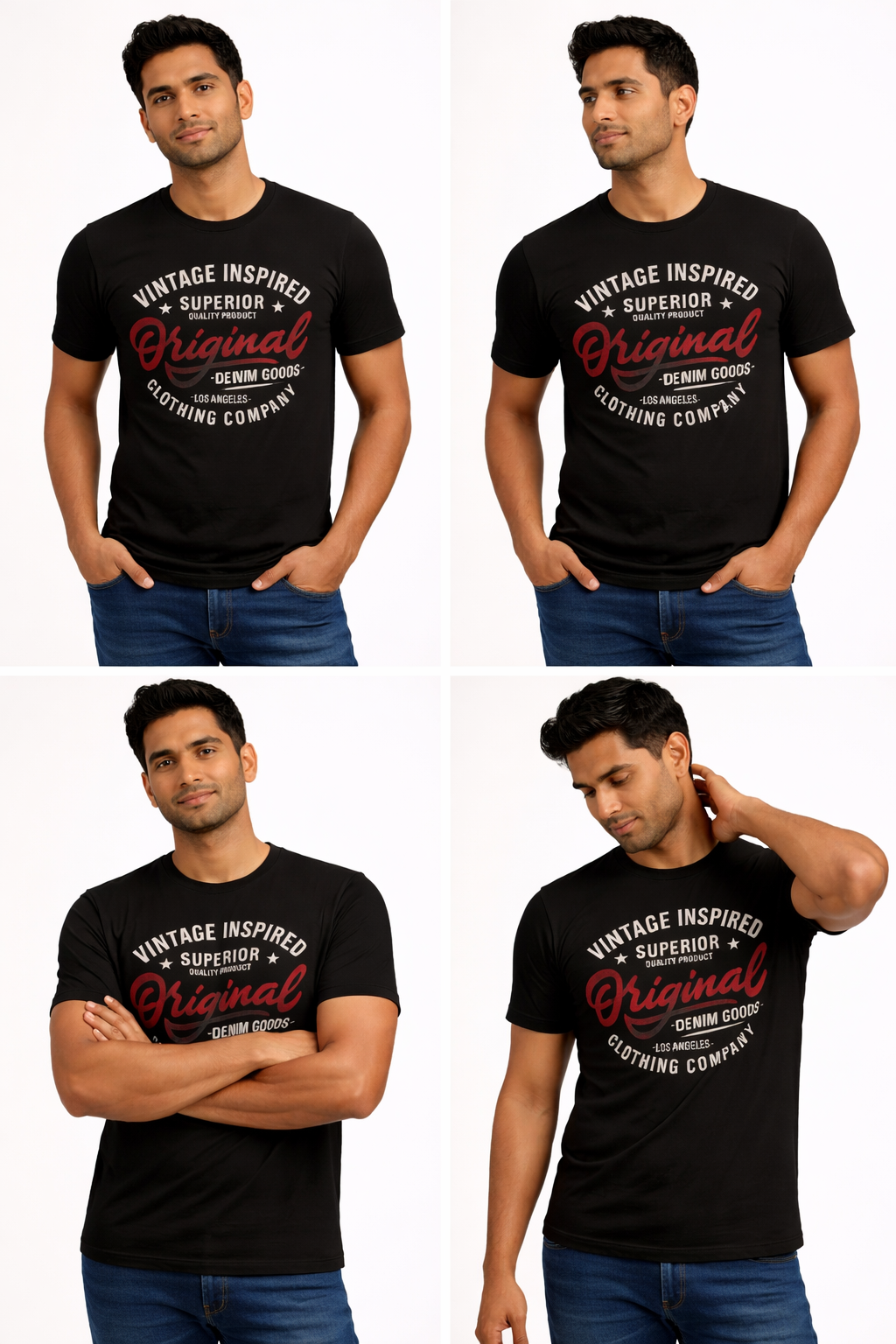 Men's Black Vintage Graphic T-Shirt – Original Denim Goods Printed Casual Crew Neck Tee