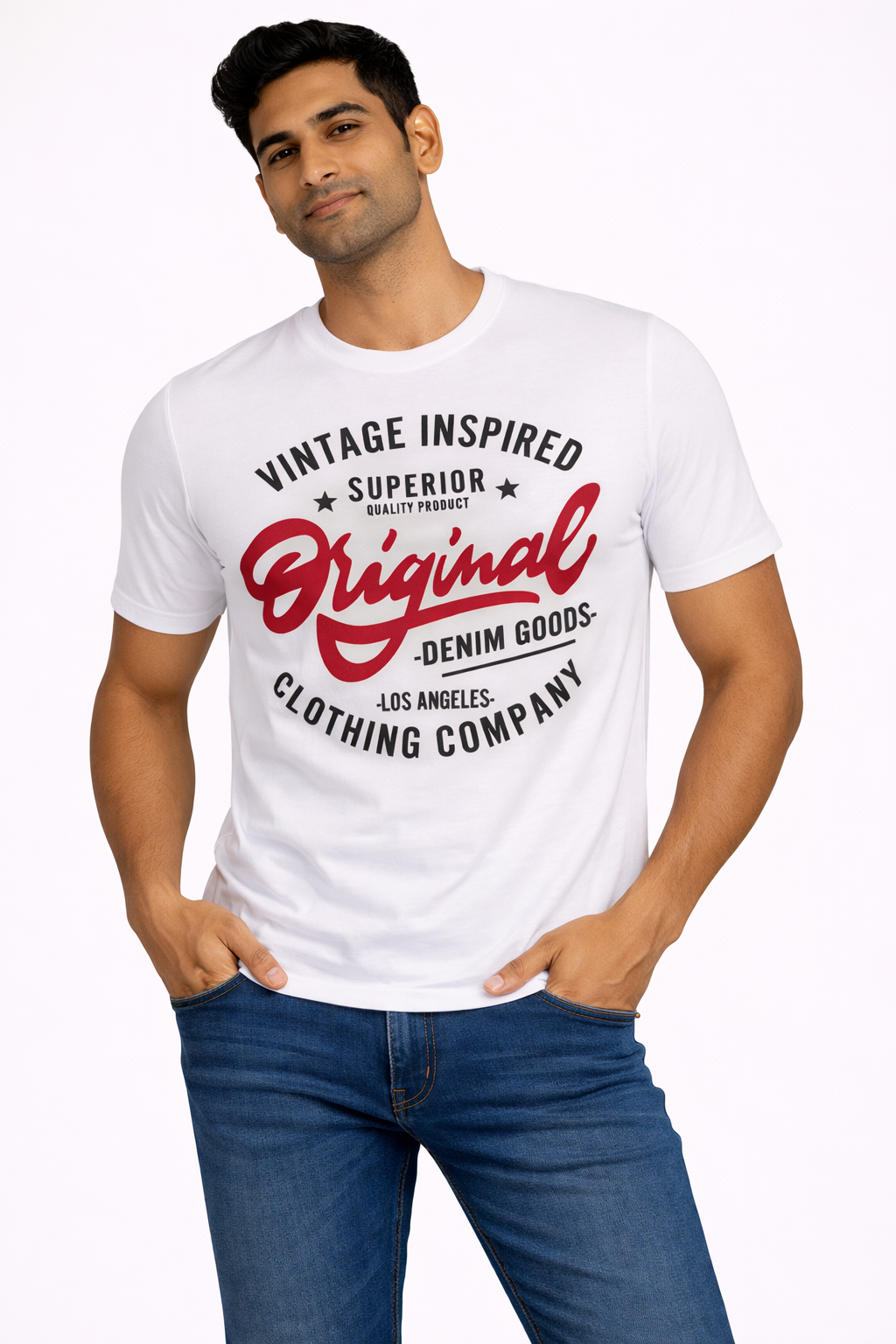 Men’s White Vintage Original Graphic Tee – Premium Casual Printed T-Shirt