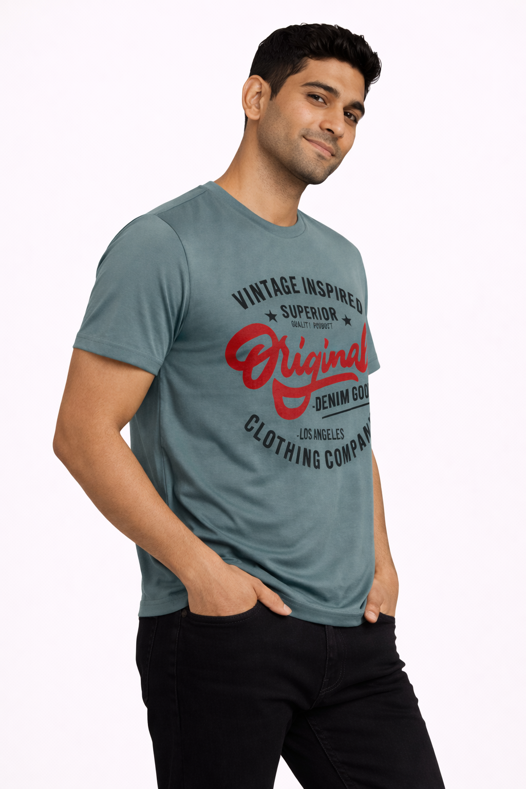 Men’s Teal Original Vintage Graphic T-Shirt – Casual Printed Crew Neck Tee