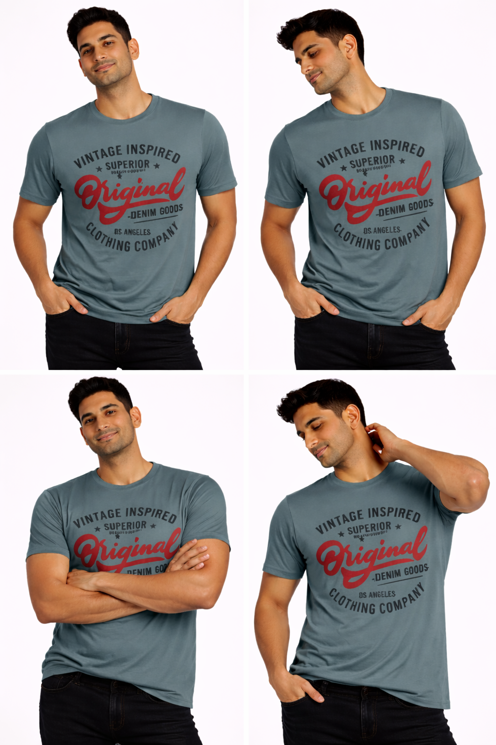 Men’s Teal Original Vintage Graphic T-Shirt – Casual Printed Crew Neck Tee