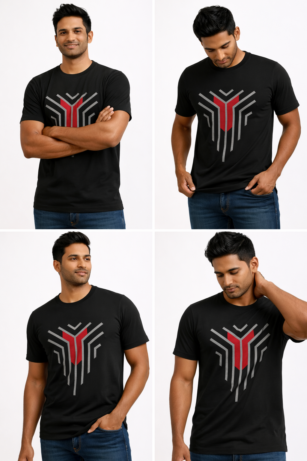 Black Graphic Polyester T-Shirt for Men – Modern Casual Printed Tee – Lightweight Sporty Shirt