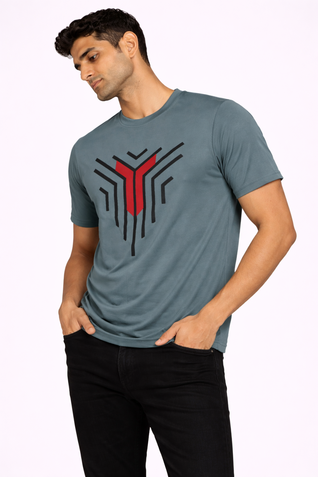 Men’s Grey Graphic Tee – Bold Urban Style Printed Casual T-Shirt