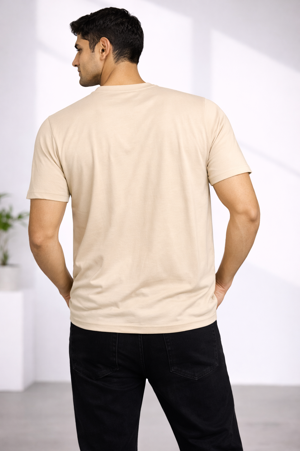 Beige Super Bravo Force graphic T-shirt by Amaurya Fashion, back view