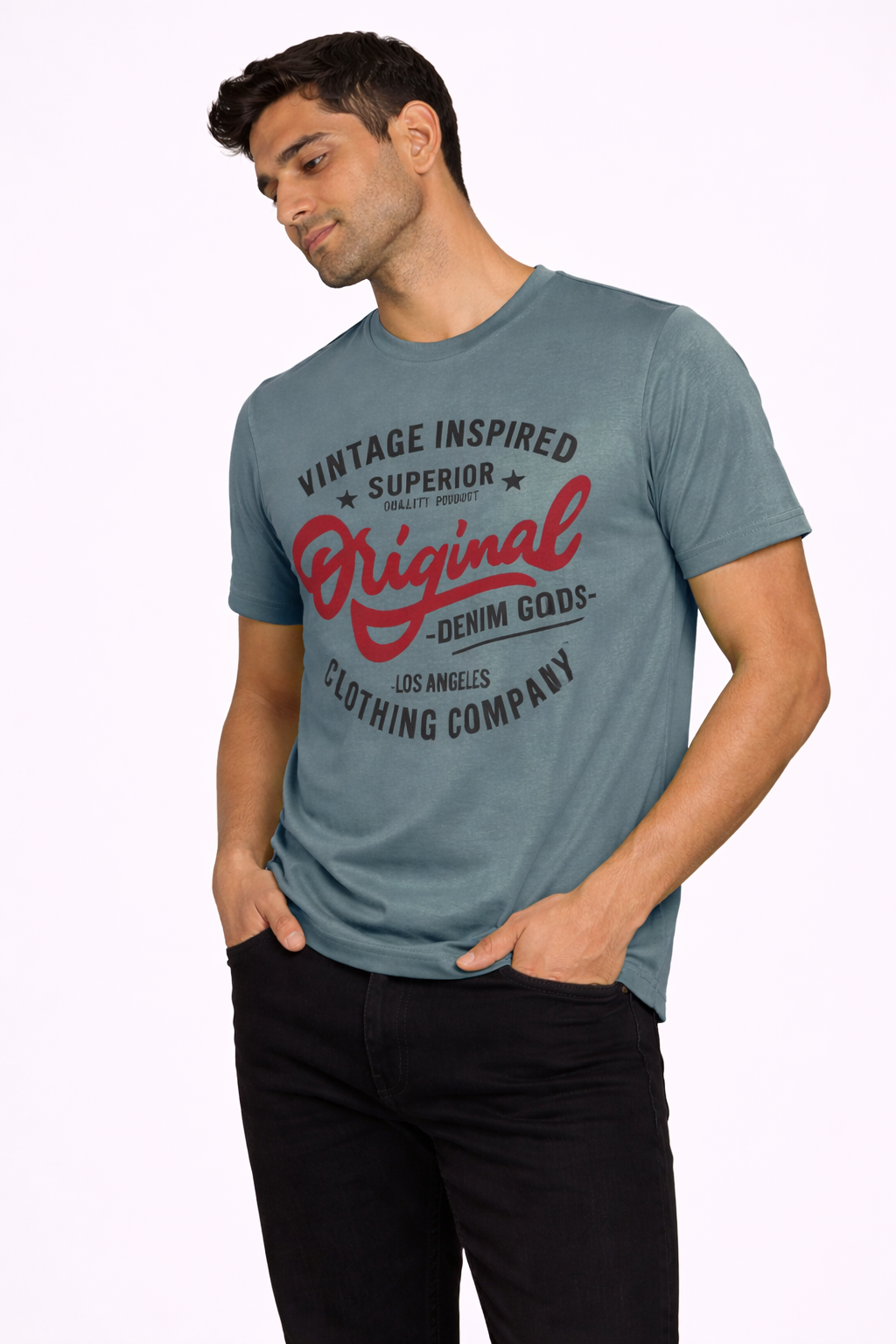 Men’s Teal Original Vintage Graphic T-Shirt – Casual Printed Crew Neck Tee