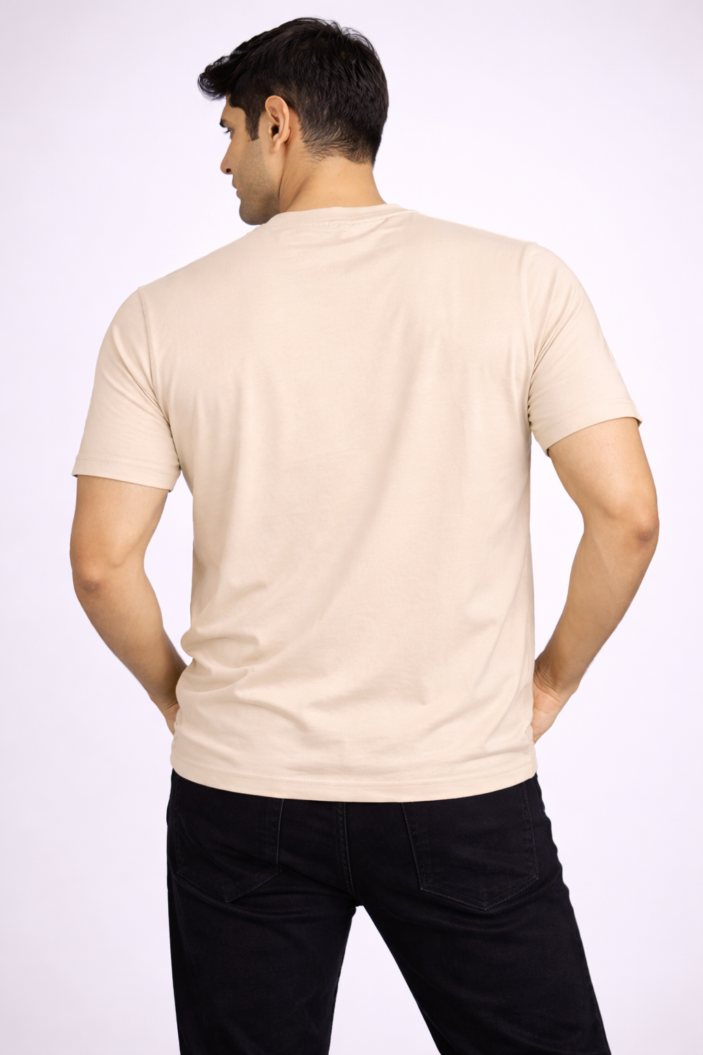 Men’s Beige Graphic T-Shirt – Stylish Casual Printed Crew Neck Tee