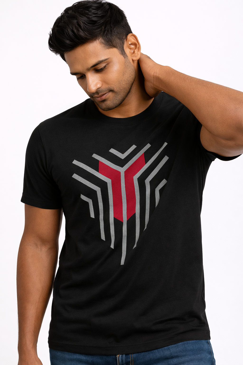 Black Graphic Polyester T-Shirt for Men – Modern Casual Printed Tee – Lightweight Sporty Shirt