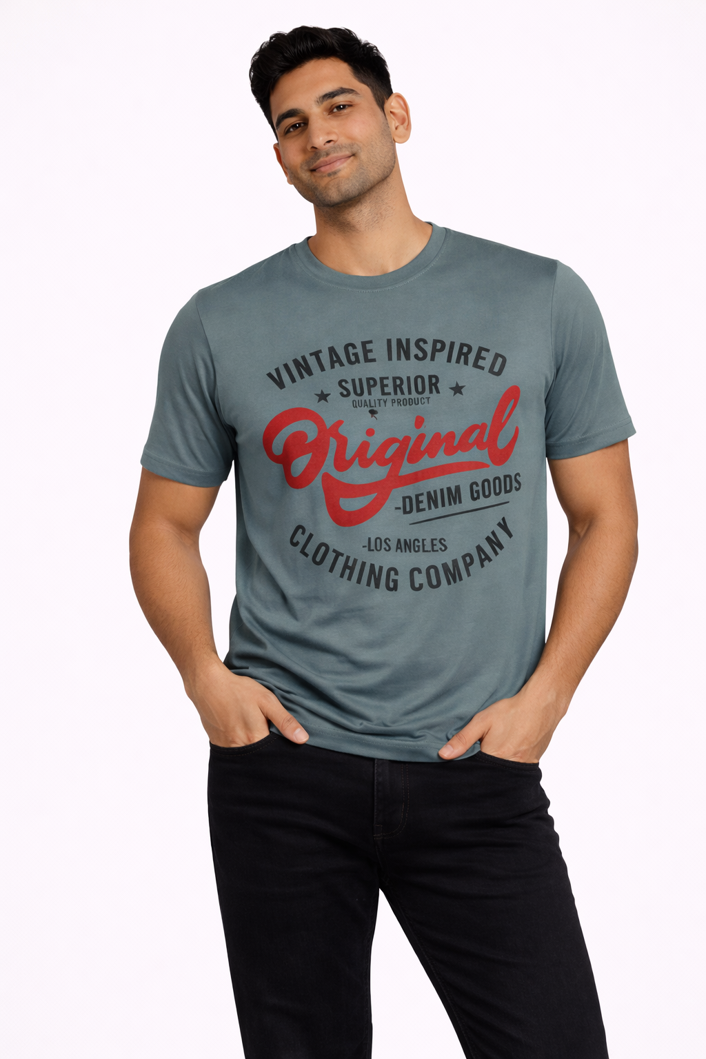 Men’s Teal Original Vintage Graphic T-Shirt – Casual Printed Crew Neck Tee