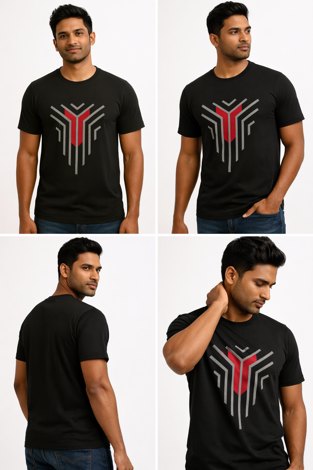 Black Graphic Polyester T-Shirt for Men – Modern Casual Printed Tee – Lightweight Sporty Shirt