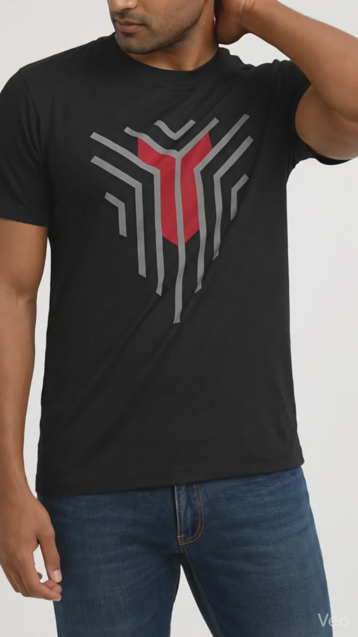 Black Graphic Polyester T-Shirt for Men – Modern Casual Printed Tee – Lightweight Sporty Shirt