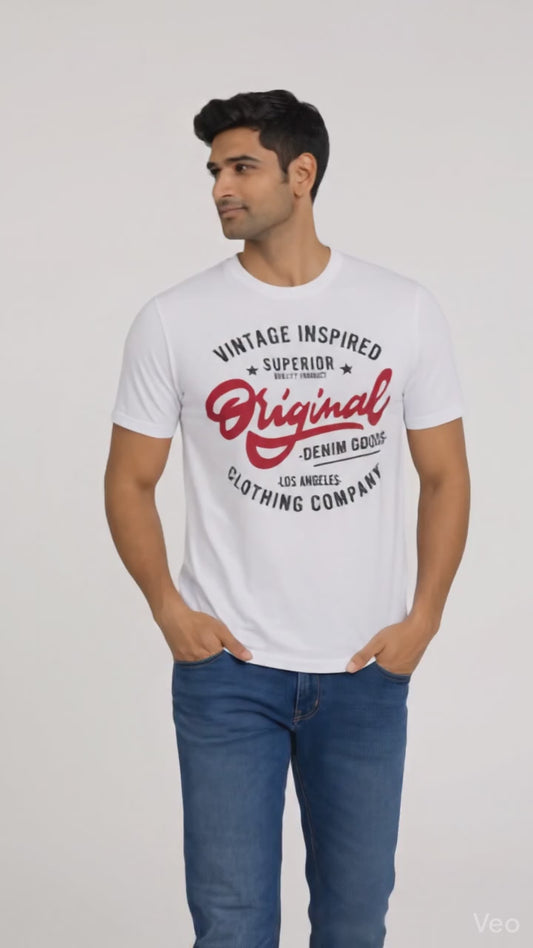 Men’s White Vintage Original Graphic Tee – Premium Casual Printed T-Shirt