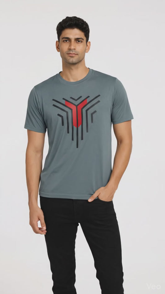 Men’s Grey Graphic Tee – Bold Urban Style Printed Casual T-Shirt