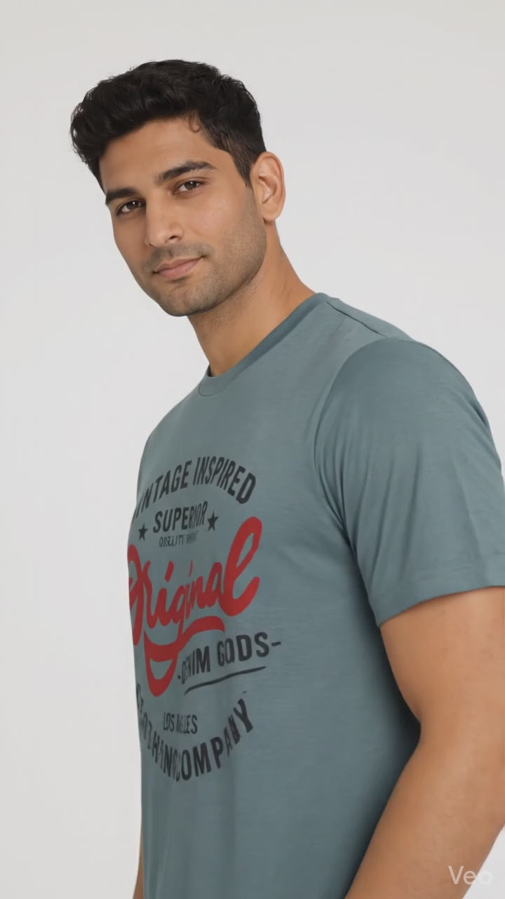 Men’s Teal Original Vintage Graphic T-Shirt – Casual Printed Crew Neck Tee